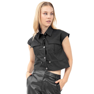 Blusa Fashion Sin Mangas Con Bolsas Al Frente{