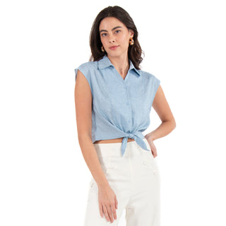 Blusa Manga Corta Con Nudo Frontal