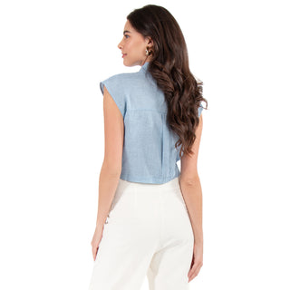 Blusa Manga Corta Con Nudo Frontal