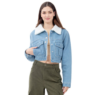 Chamarra Crop Denim With Sherpa