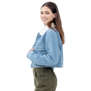 Chamarra Crop Denim With Sherpa
