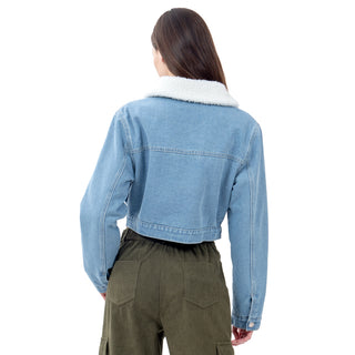 Chamarra Crop Denim With Sherpa