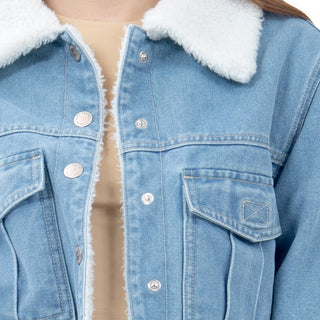 Chamarra Crop Denim With Sherpa
