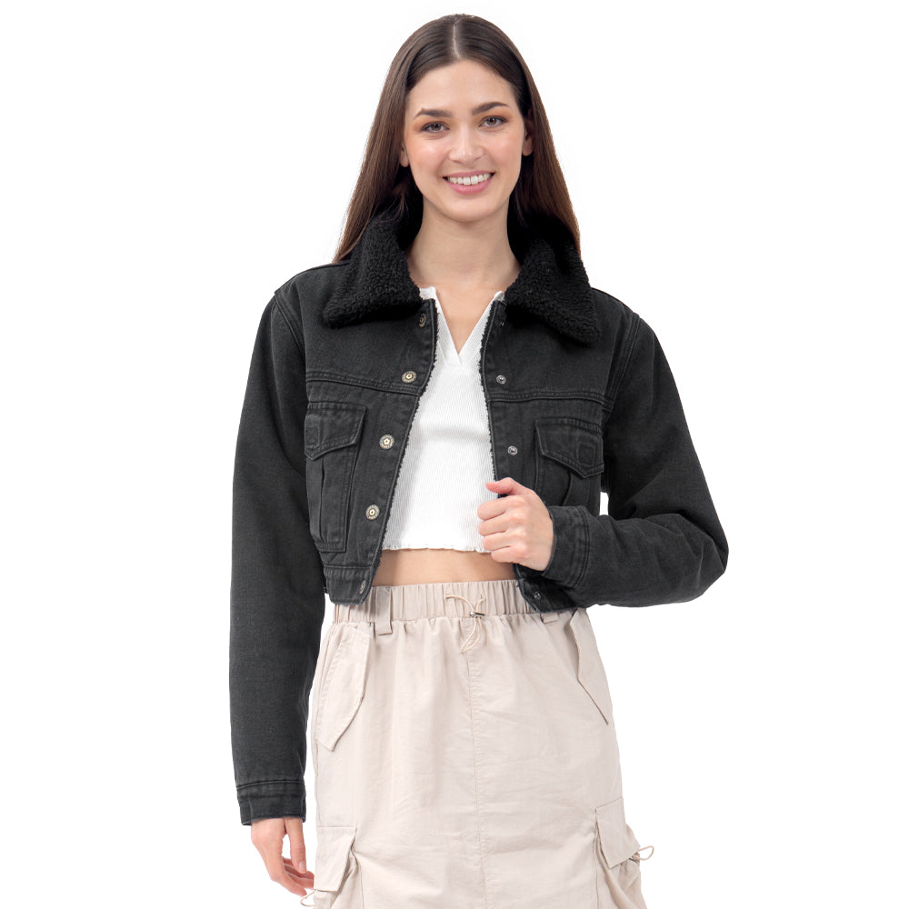 Chamarra Crop Denim With Sherpa – Forever 21