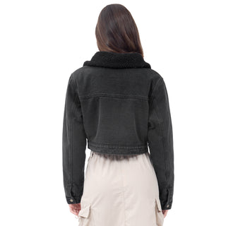 Chamarra Crop Denim With Sherpa