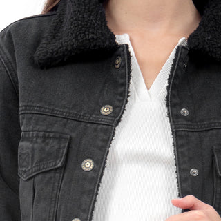 Chamarra Crop Denim With Sherpa