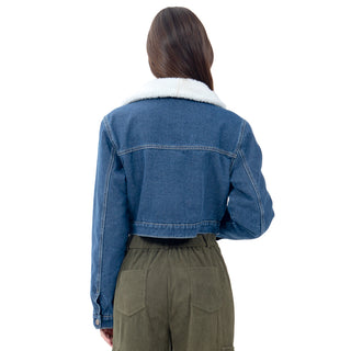 Chamarra Crop Denim With Sherpa
