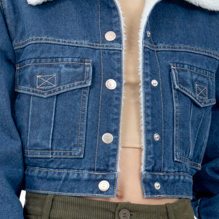 Chamarra Crop Denim With Sherpa