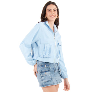 Chamarra Corta Rompevientos Con Bolsas