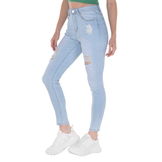 Jeans High Waist Con Destrucción