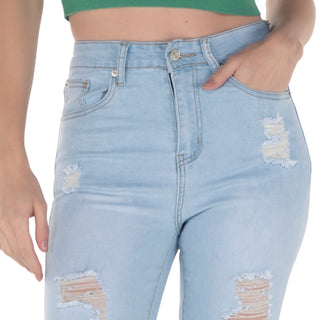 Jeans High Waist Con Destrucción