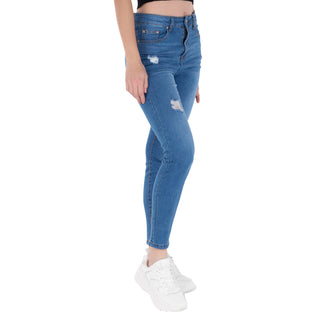 Jeans High Waist Con Destrucción