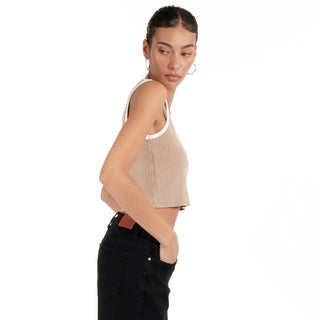 Crop Top De Verano Con Rib Y Contraste