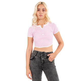 Playera Manga Corta A Rayas Con Rib