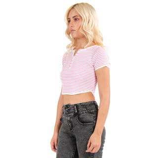 Playera Manga Corta A Rayas Con Rib