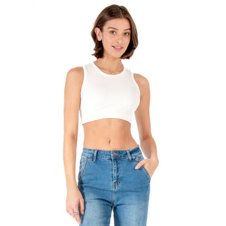 Crop Top Ajustado Y Cuello Con Rib