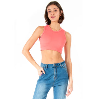 Crop Top Ajustado Y Cuello Con Rib