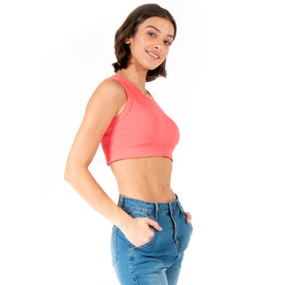 Crop Top Ajustado Y Cuello Con Rib