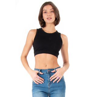 Crop Top Ajustado Y Cuello Con Rib