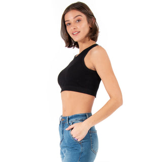 Crop Top Ajustado Y Cuello Con Rib