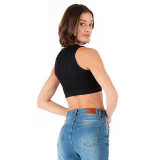 Crop Top Ajustado Y Cuello Con Rib
