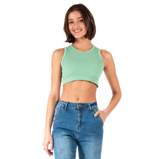 Crop Top Ajustado Y Cuello Con Rib