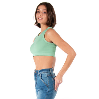 Crop Top Ajustado Y Cuello Con Rib