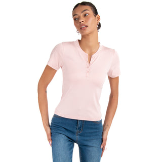 Playera Con Rib Y Botones Al Frente