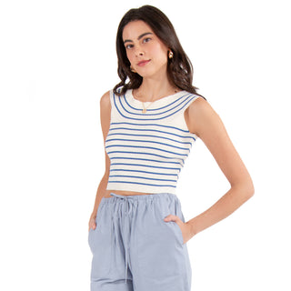 Top De Punto A Rayas Con Cuello Barco