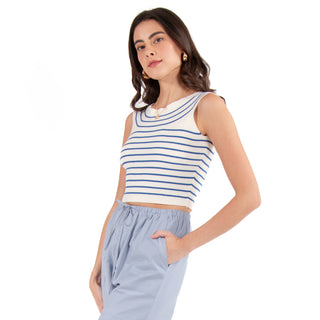 Top De Punto A Rayas Con Cuello Barco