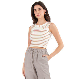 Top De Punto A Rayas Con Cuello Barco