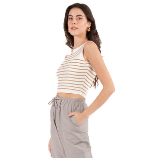 Top De Punto A Rayas Con Cuello Barco