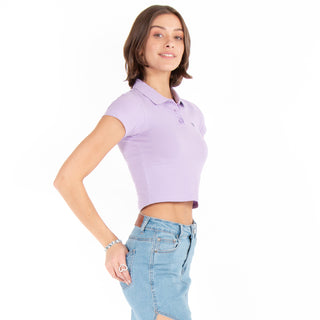 Blusa Cropped Con Cuello Polo