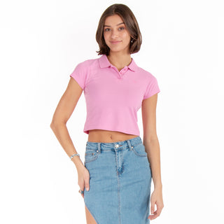 Blusa Cropped Con Cuello Polo