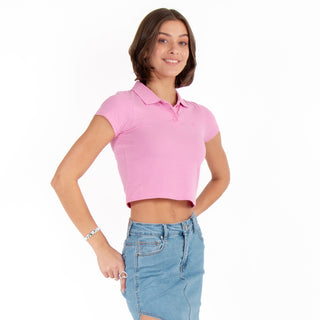 Blusa Cropped Con Cuello Polo
