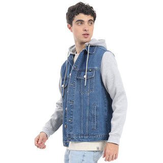 CHAMARRA PARA HOMBRE DENIM CON MANGAS DE FELPA FOREVER 21