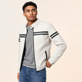 Chamarra Racer con Franjas para Hombre Forever 21 #color_blanco