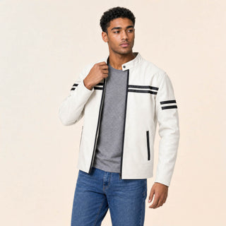 Chamarra Racer con Franjas para Hombre Forever 21 #color_blanco