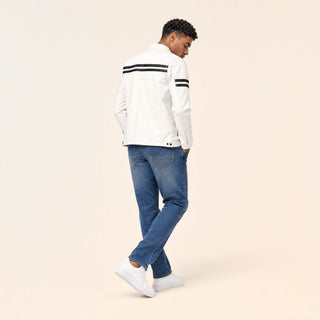 Chamarra Racer con Franjas para Hombre Forever 21 #color_blanco