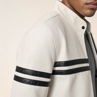 Chamarra Racer con Franjas para Hombre Forever 21 #color_blanco