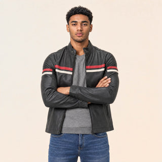 Chamarra Racer con Franjas para Hombre Forever 21 #color_negro