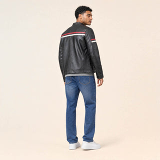 Chamarra Racer con Franjas para Hombre Forever 21 #color_negro