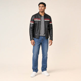 Chamarra Racer con Franjas para Hombre Forever 21 #color_negro