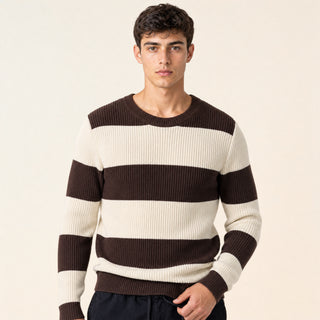 Suéter de Rayas con Cuello Redondo para Hombre Forever 21 #color_café