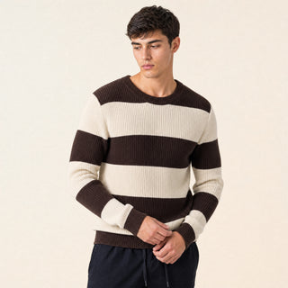 Suéter de Rayas con Cuello Redondo para Hombre Forever 21 #color_café