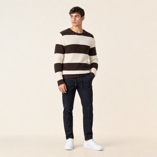 Suéter de Rayas con Cuello Redondo para Hombre Forever 21 #color_café