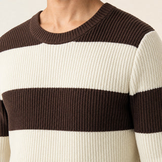 Suéter de Rayas con Cuello Redondo para Hombre Forever 21 #color_café