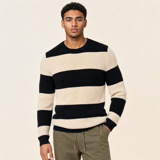 Suéter de Rayas con Cuello Redondo para Hombre Forever 21 #color_negro