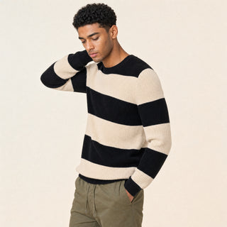 Suéter de Rayas con Cuello Redondo para Hombre Forever 21 #color_negro