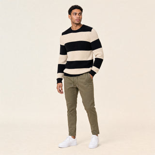 Suéter de Rayas con Cuello Redondo para Hombre Forever 21 #color_negro
